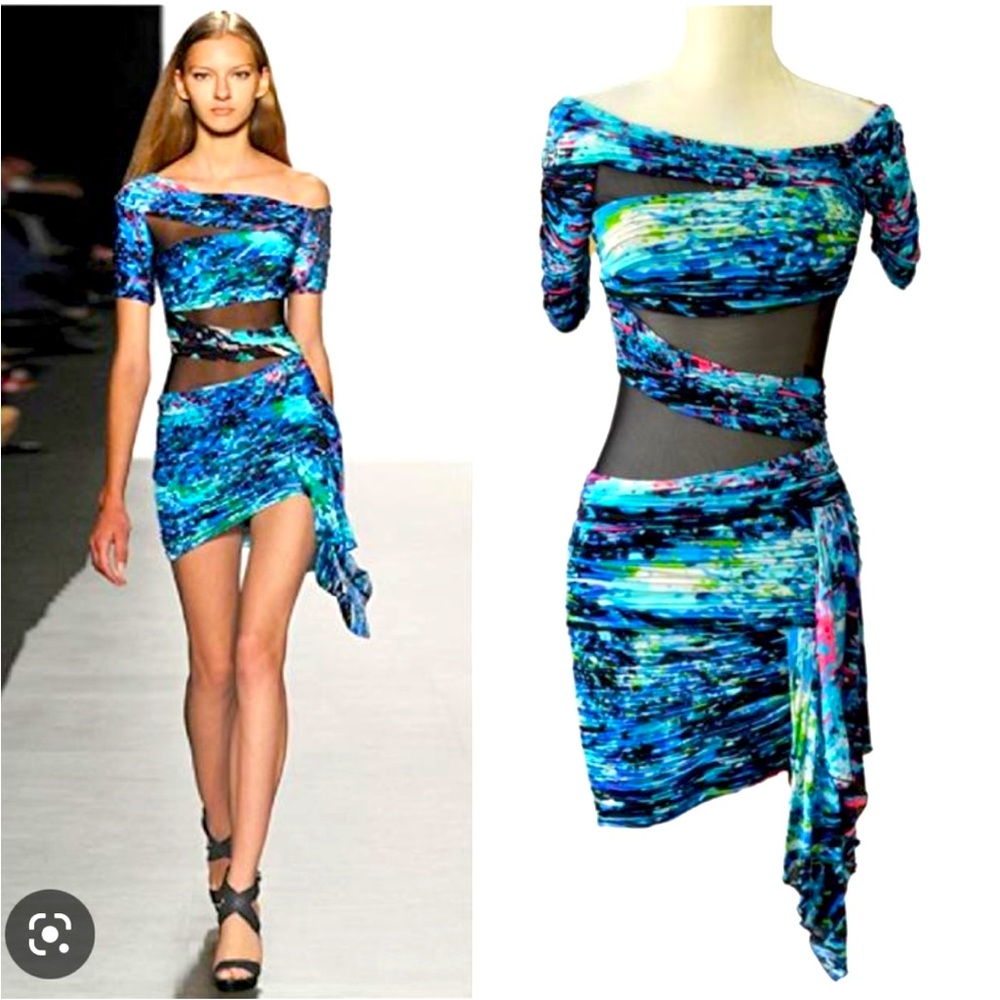 BCBG MaxAzria RUNWAY blue mesh minidress
